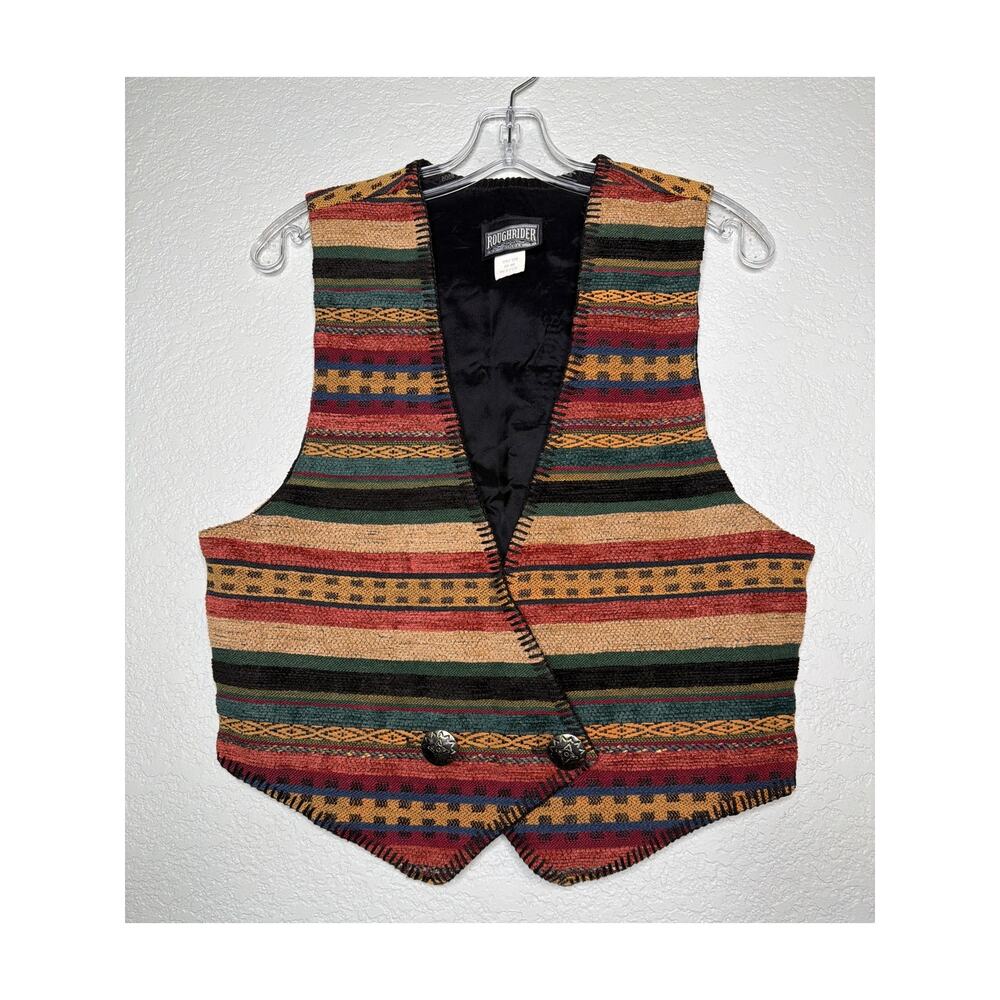 Roughrider 3720 Southwestern Tapestry Vest Men’s M Western Concho Button